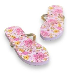 Barbie X Forever 21 Women's Pink White Clear Floral Flip Flops Sandals L New